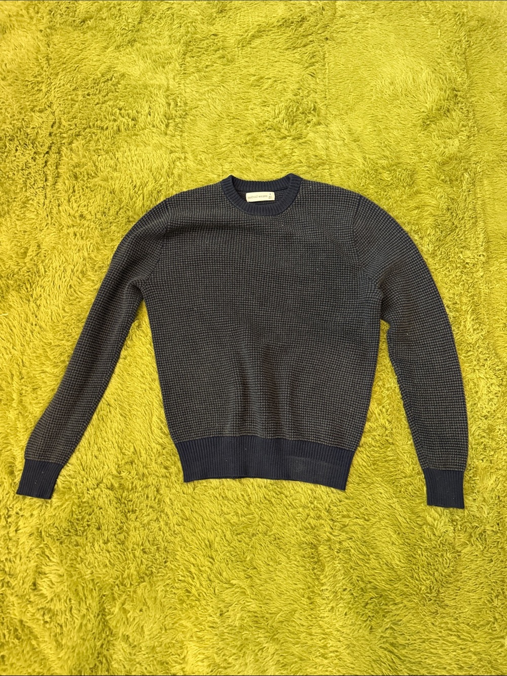 Mens Navy Textured Crewneck Sweater